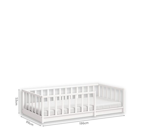 Montessori postelja Montes White 90 x 190 cm z ograjicami okrog