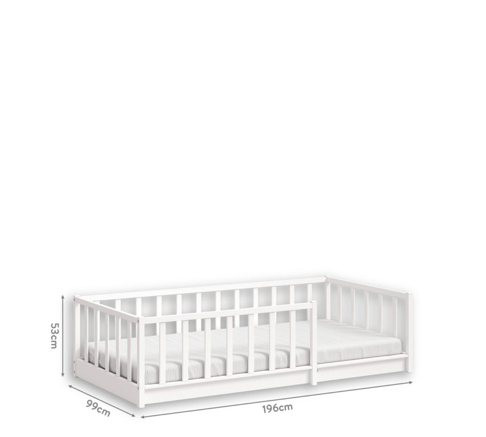 Montessori postelja Montes White 90 x 190 cm z ograjicami okrog