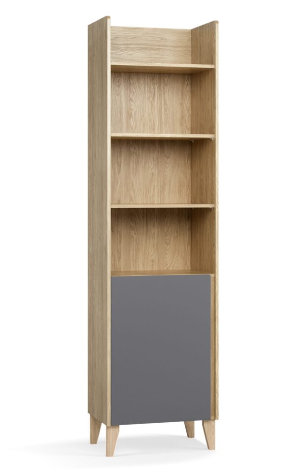 Ozek regal Muve, hrast in grafit