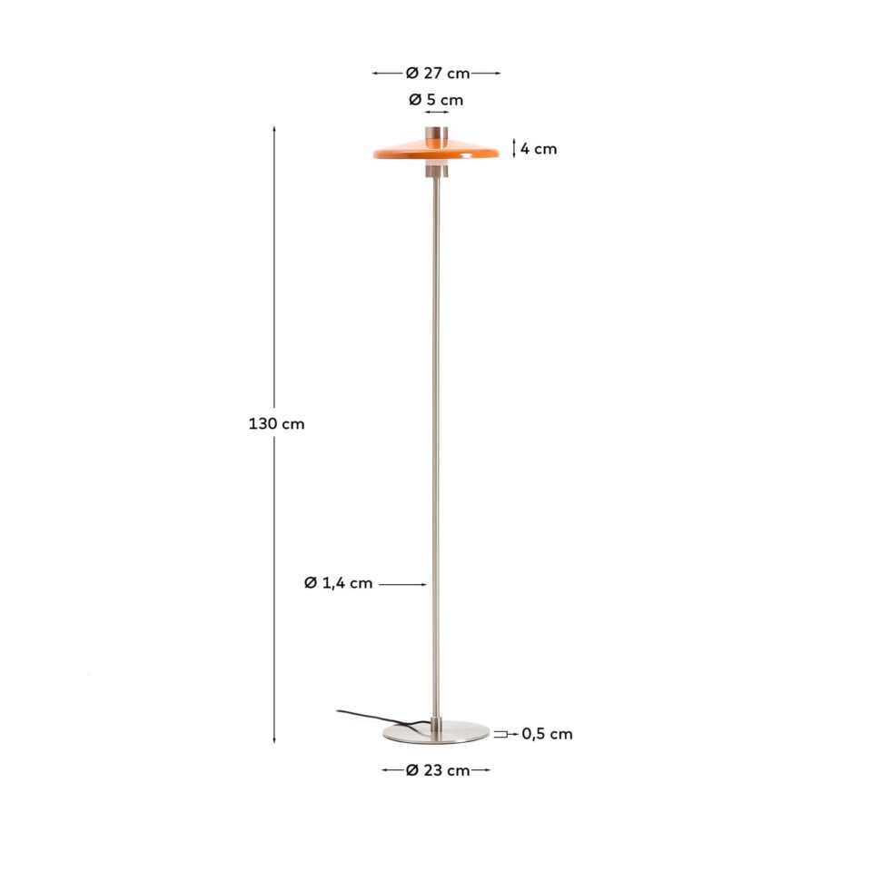 Stoječa svetilka Nuvira, brušena kovina, oranžen senčnik, višina 130 cm