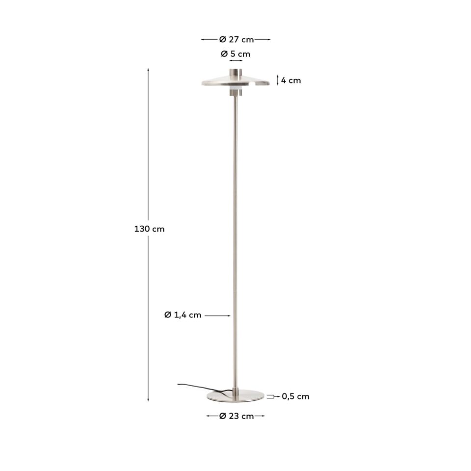 Stoječa svetilka Nuvira, svetlo siva brušena kovina, višina 130 cm