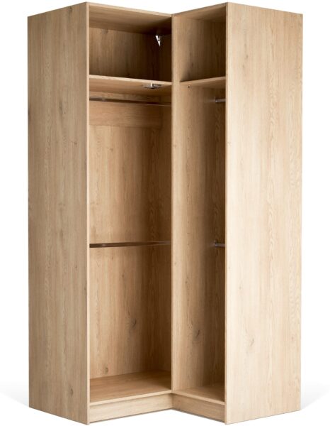 Odprta kotna garderobna omara Stor 225 cm, notranja oprema Easy