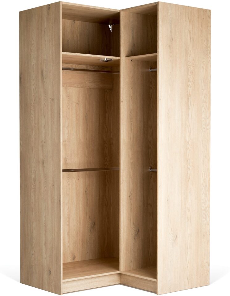 Odprta kotna garderobna omara Stor 225 cm, notranja oprema Easy