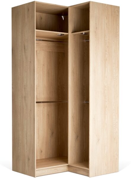 Odprta kotna garderobna omara Stor 240 cm, notranja oprema Easy