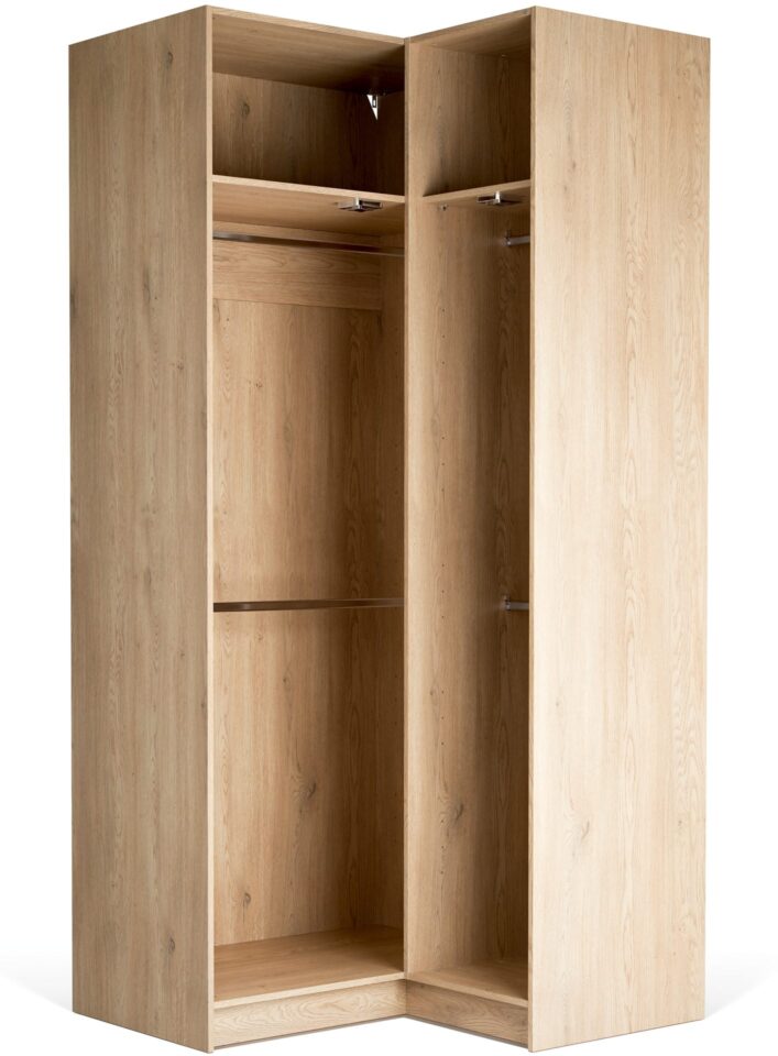 Odprta kotna garderobna omara Stor 240 cm, notranja oprema Easy