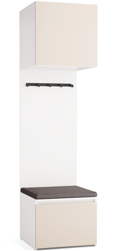 Omara z nišo Stor, belo ogrodje, vrata peščena, 225 cm