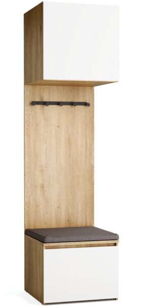 Omara z nišo Stor, hrastovo ogrodje, vrata bela, 225 cm