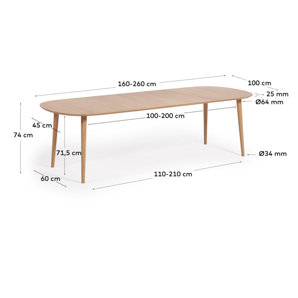 Lesena raztegljiva jedilniška miza Oqui, v dimenziji 160/260 x 100 cm