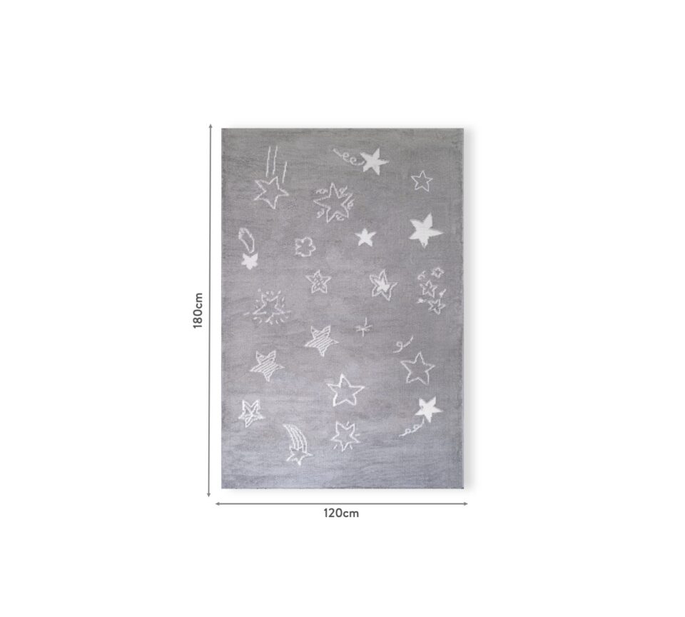 Otroška preproga Star 120 x 180 cm v sivi barvi z belimi zvezdami, pogled od zgoraj