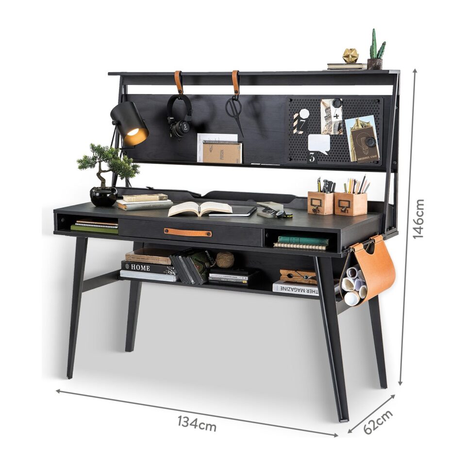 Pisalna miza Dark Metal 134 cm s študijsko enoto