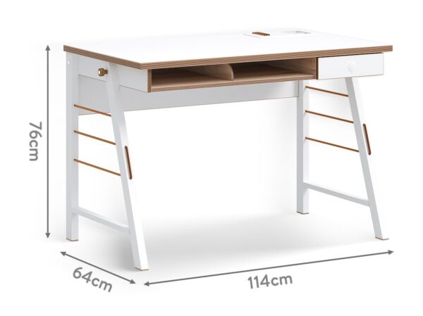 Pisalna miza Modera 114 cm s kovinskimi nogami, izrez