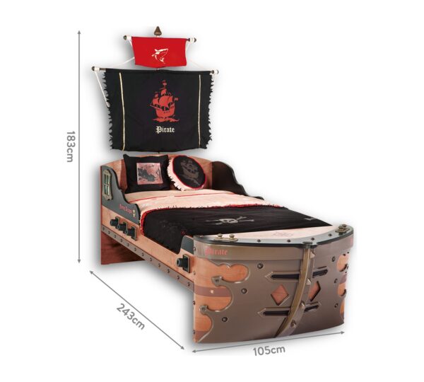 Postelja Pirate v obliki ladje z zastavo, za ležišče 90 x 190 cm