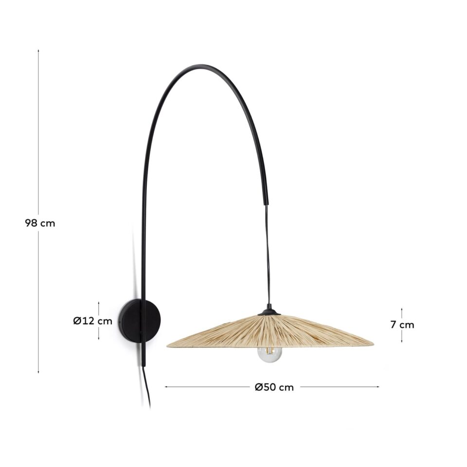 Stenska svetilka Rosella, naravna rafija, senčnik premer 50 cm, višina 98 cm