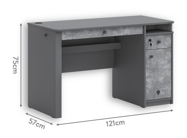 Široka pisalna miza Space Gray, izrez na belem