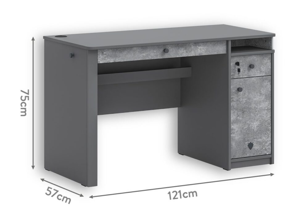 Široka pisalna miza Space Gray, izrez na belem