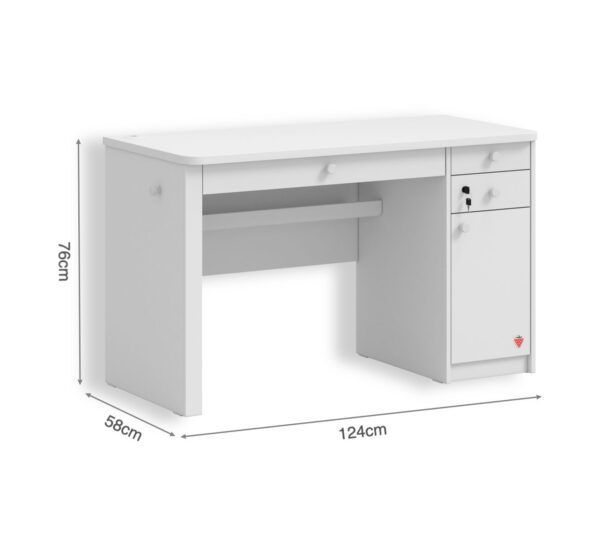 Široki radni stol Varia White, dimenzije 124 x 76 x 58 cm