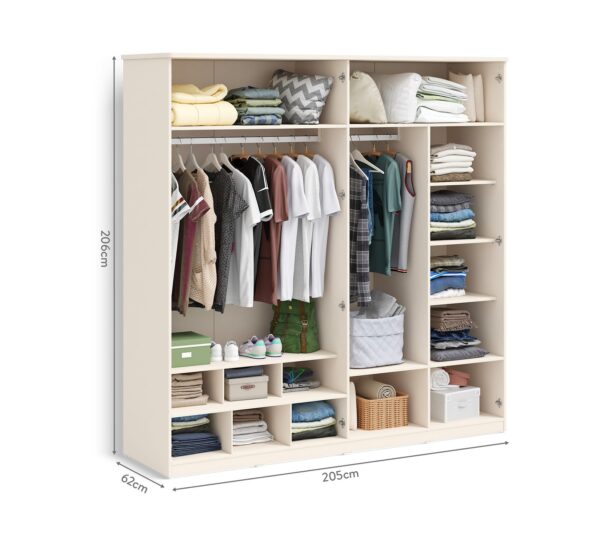 Garderobna omara Varia Cream s štirimi vrati, 205 x 206 x 62 cm