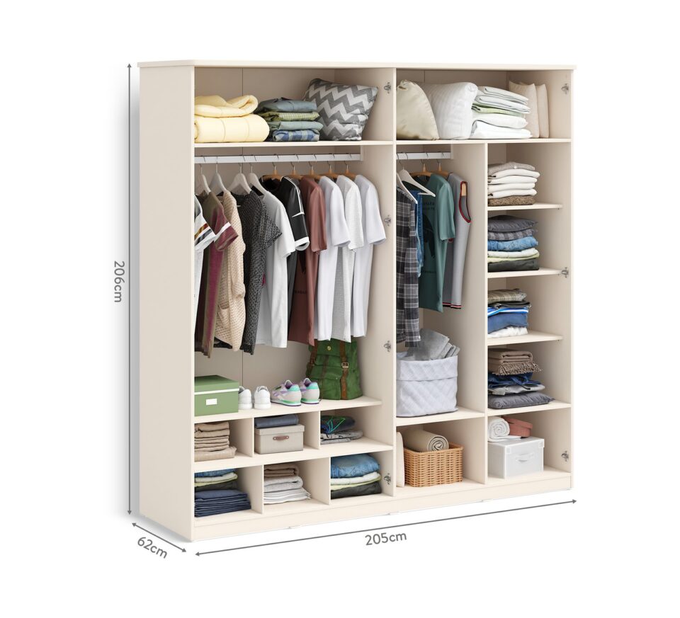 Garderobna omara Varia Cream s štirimi vrati, 205 x 206 x 62 cm