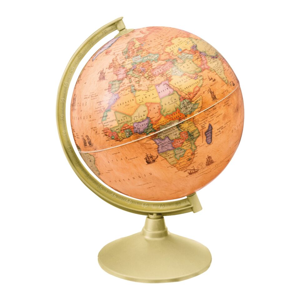 Svetleči globus World Sphere z zemljevidom sveta na podstavku