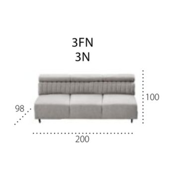 Modul 3FN ali 3N: trosed brez stranic, 200 cm (na sliki model Kobe, iz katerega modulov se sestavi Inari)