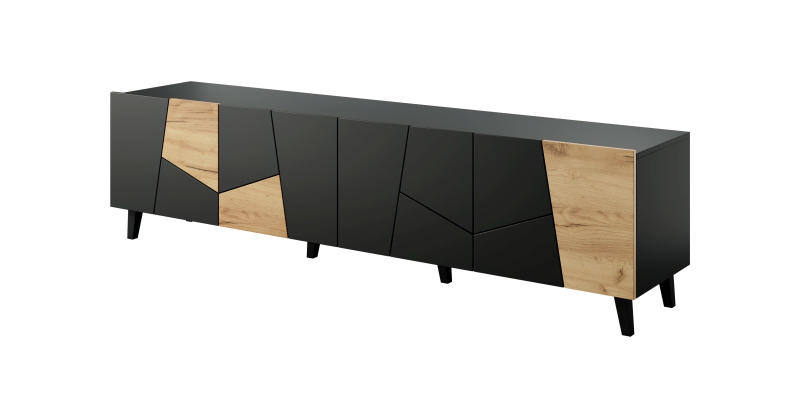 TV omarica Etna, črna in hrast craft