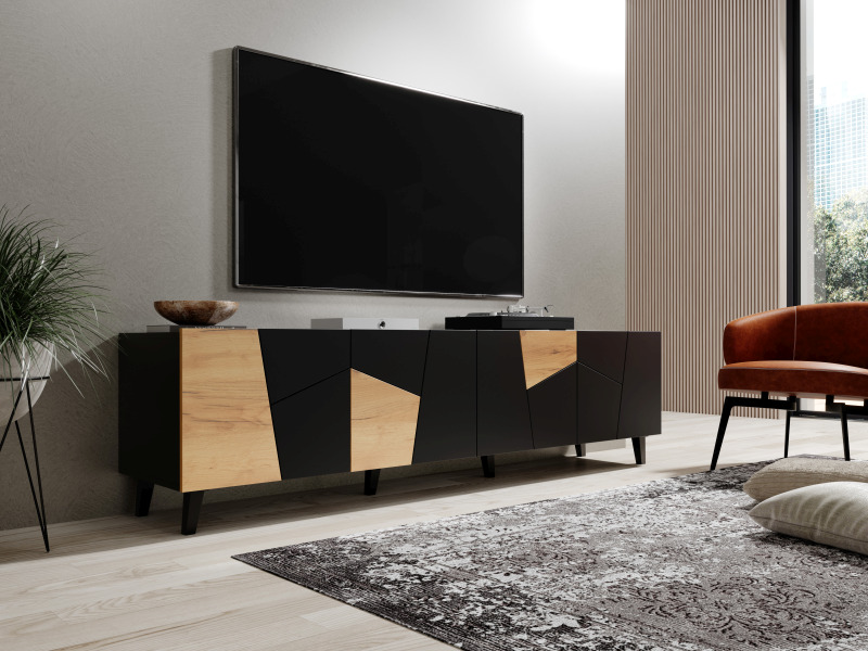 TV omarica Etna, črna in hrast craft