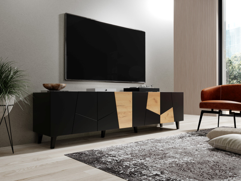 TV omarica Etna, črna in hrast craft