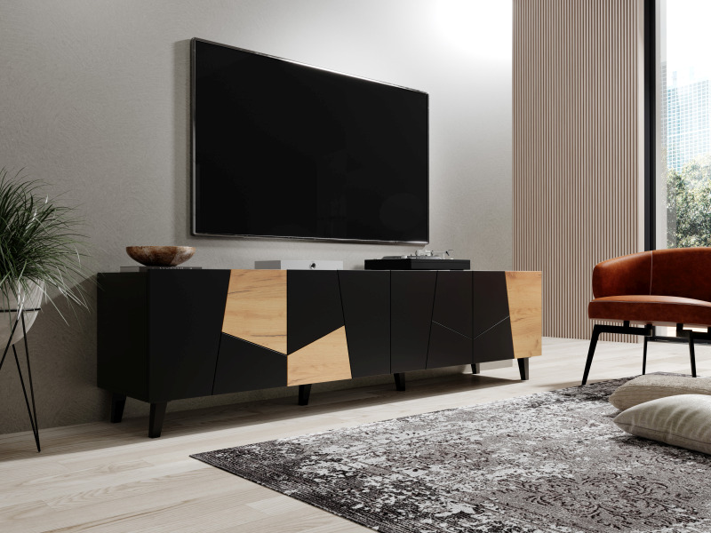 TV omarica Etna, črna in hrast craft