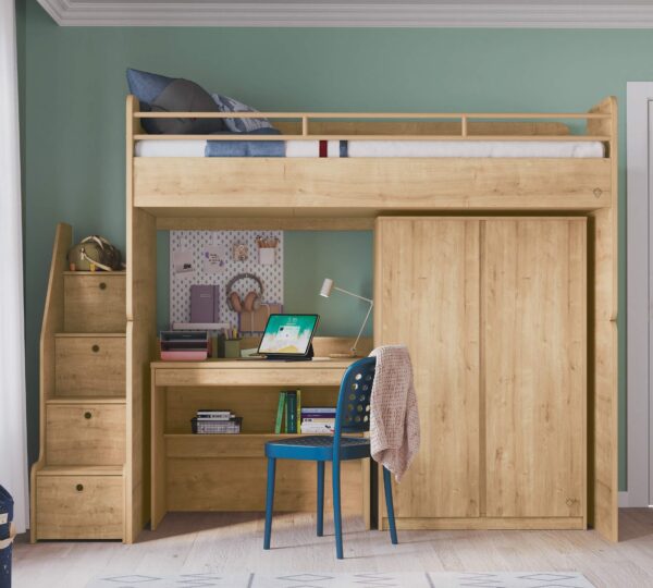 Visoka postelja Mocha modular s pisalno mizo in garderobno omaro spodaj