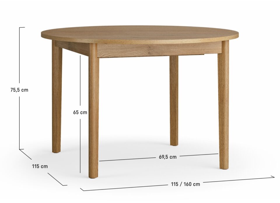 Okrogla raztegljiva jedilna miza Well, 115/160 cm