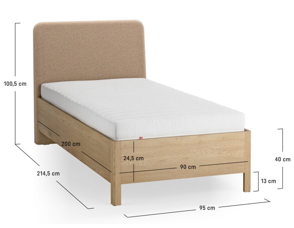 Postelja Well z oblazinjenim poševnim vzglavjem, 90 x 200